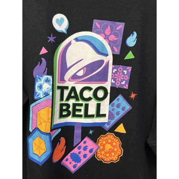 Taco Bell Henley 3-Button T-Shirt Mens‎ Large Black Employee Uniform Colorful - Picture 6 of 6